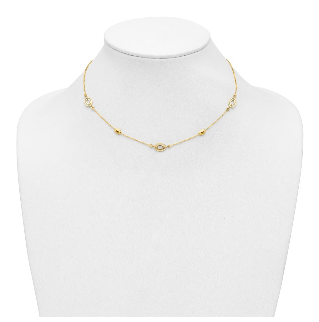 14k Yellow Gold Polished Fancy Oval Station with 2in ext. Necklace