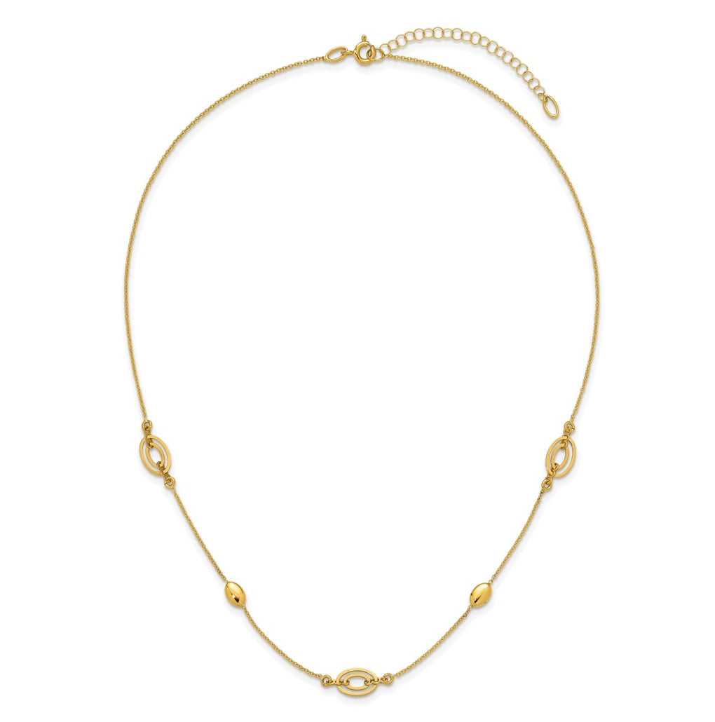 14k Yellow Gold Polished Fancy Oval Station with 2in ext. Necklace