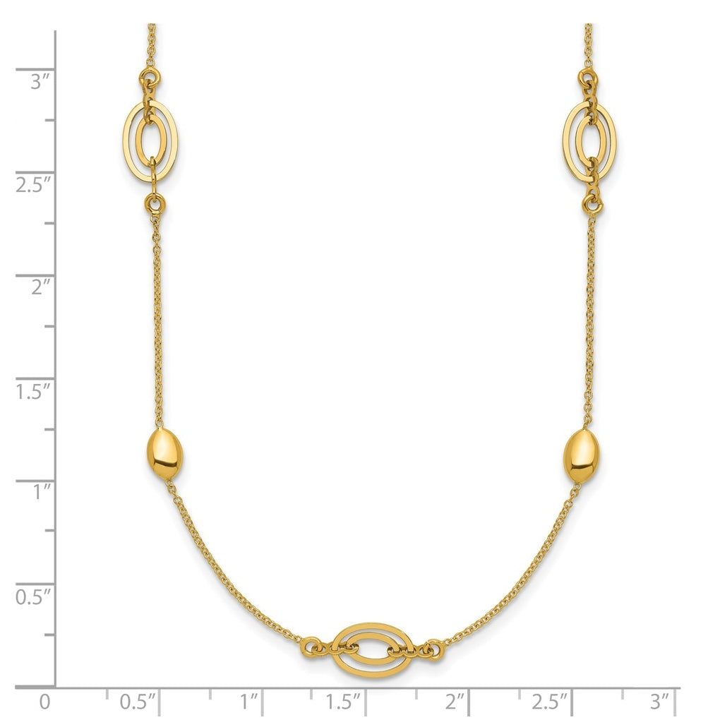 14k Yellow Gold Polished Fancy Oval Station with 2in ext. Necklace