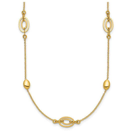 14k Yellow Gold Polished Fancy Oval Station with 2in ext. Necklace