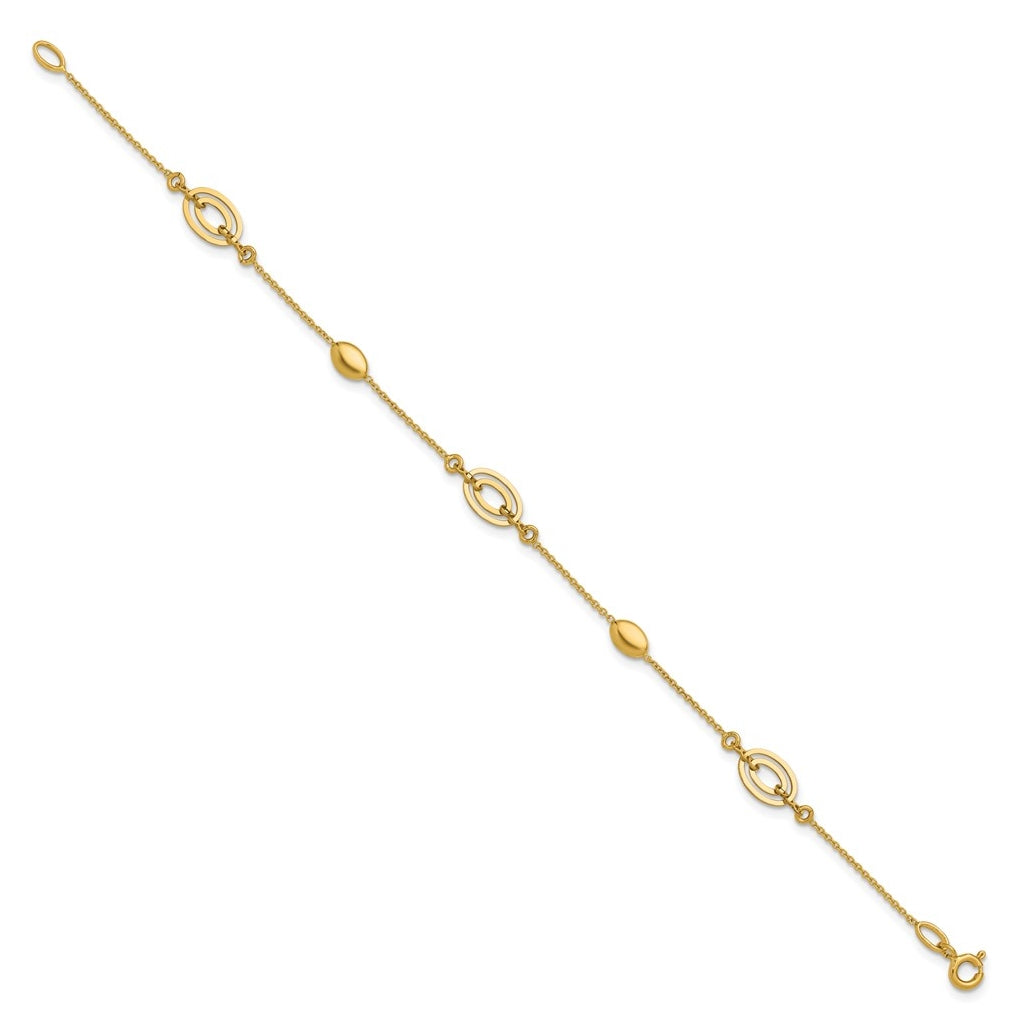 14k Yellow Gold Polished Fancy Oval Station Bracelet