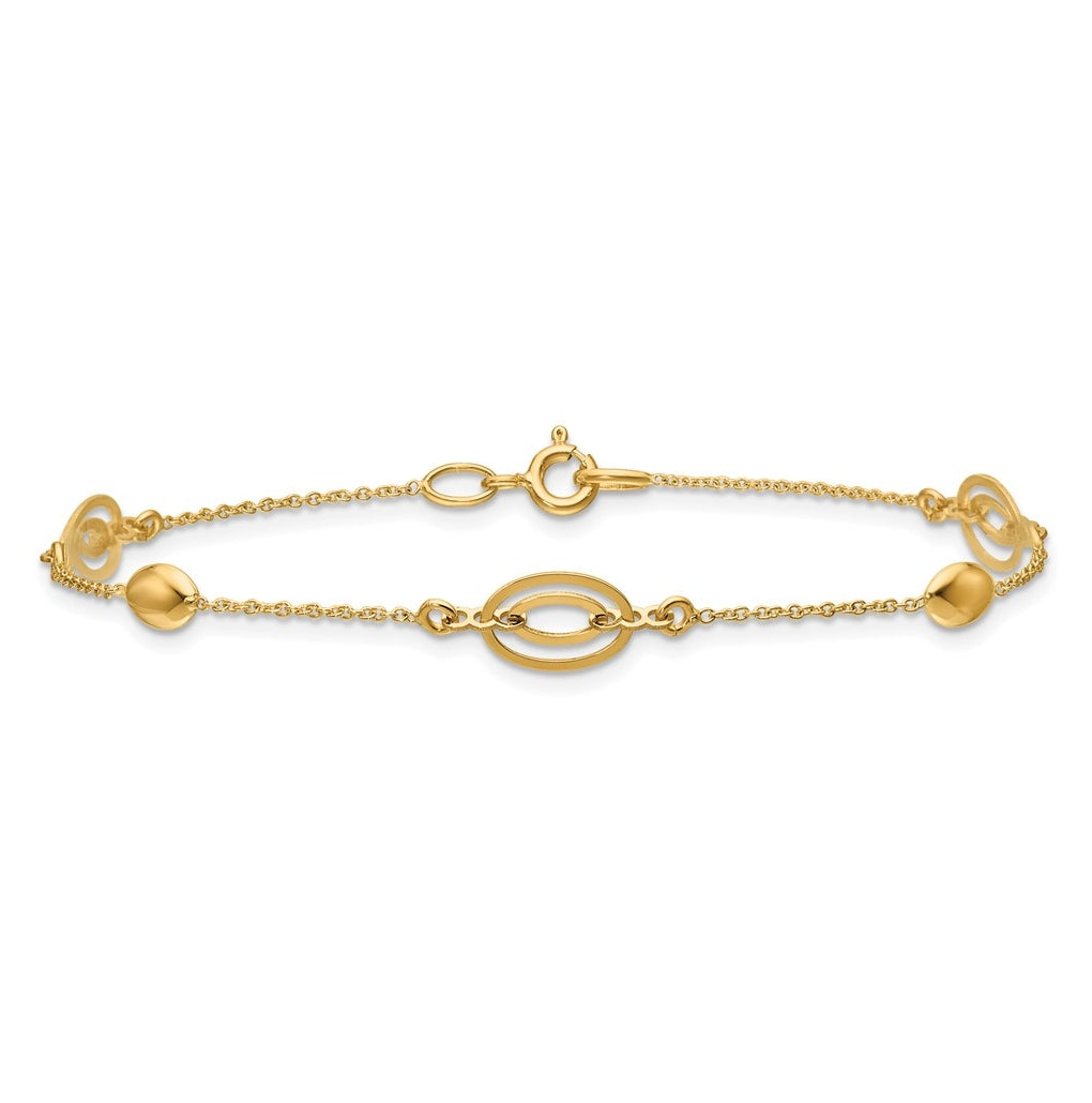 14k Yellow Gold Polished Fancy Oval Station Bracelet