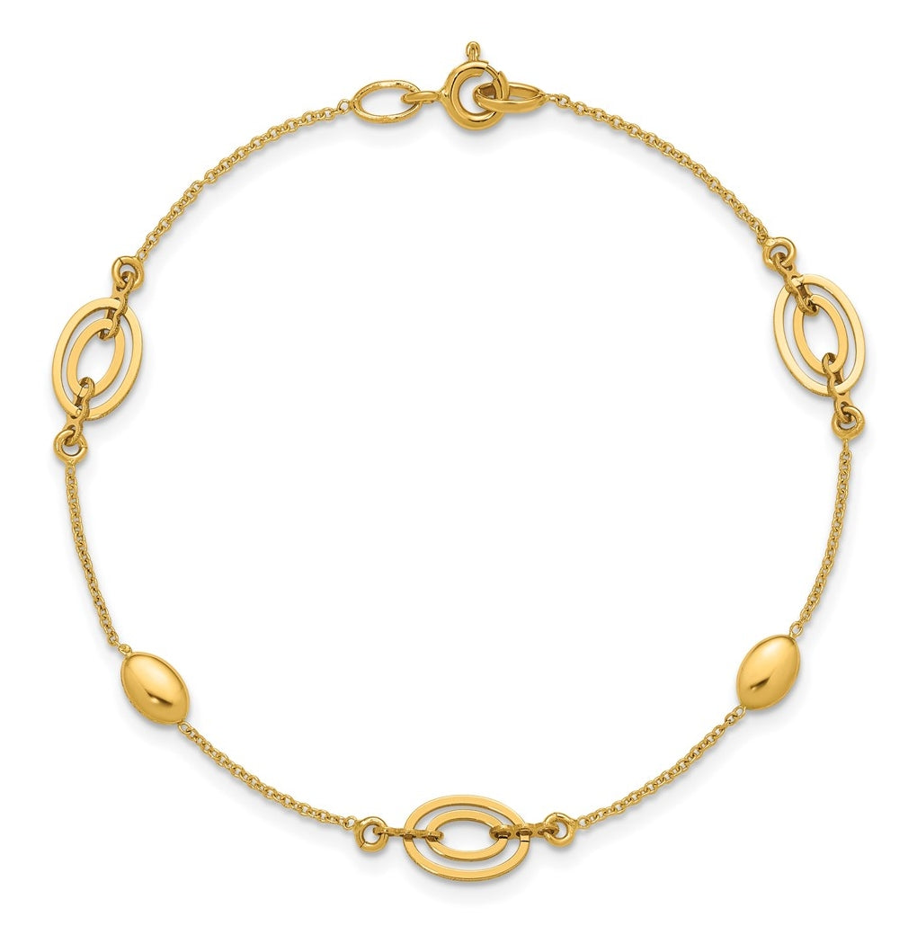 14k Yellow Gold Polished Fancy Oval Station Bracelet