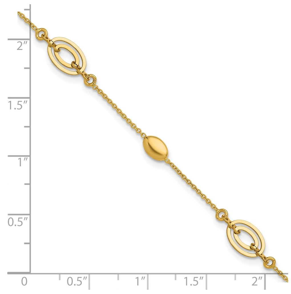 14k Yellow Gold Polished Fancy Oval Station Bracelet