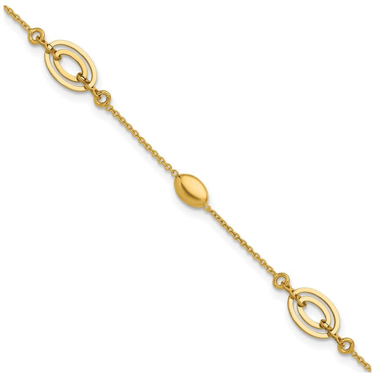 14k Yellow Gold Polished Fancy Oval Station Bracelet
