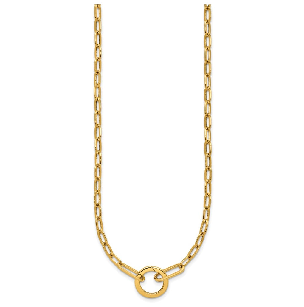 14K Yellow Gold Polished Paperclip with Circle Ring Clasp 17.5in Necklace