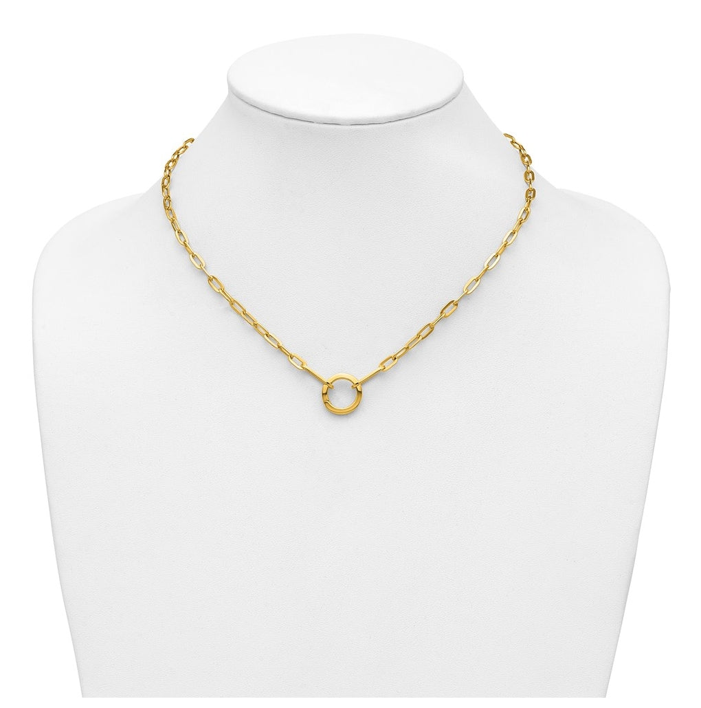 14K Yellow Gold Polished Paperclip with Circle Ring Clasp 17.5in Necklace