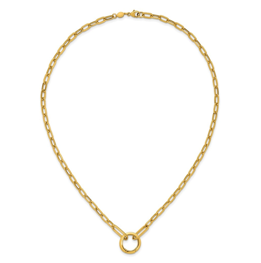 14K Yellow Gold Polished Paperclip with Circle Ring Clasp 17.5in Necklace