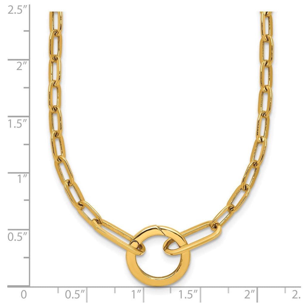 14K Yellow Gold Polished Paperclip with Circle Ring Clasp 17.5in Necklace