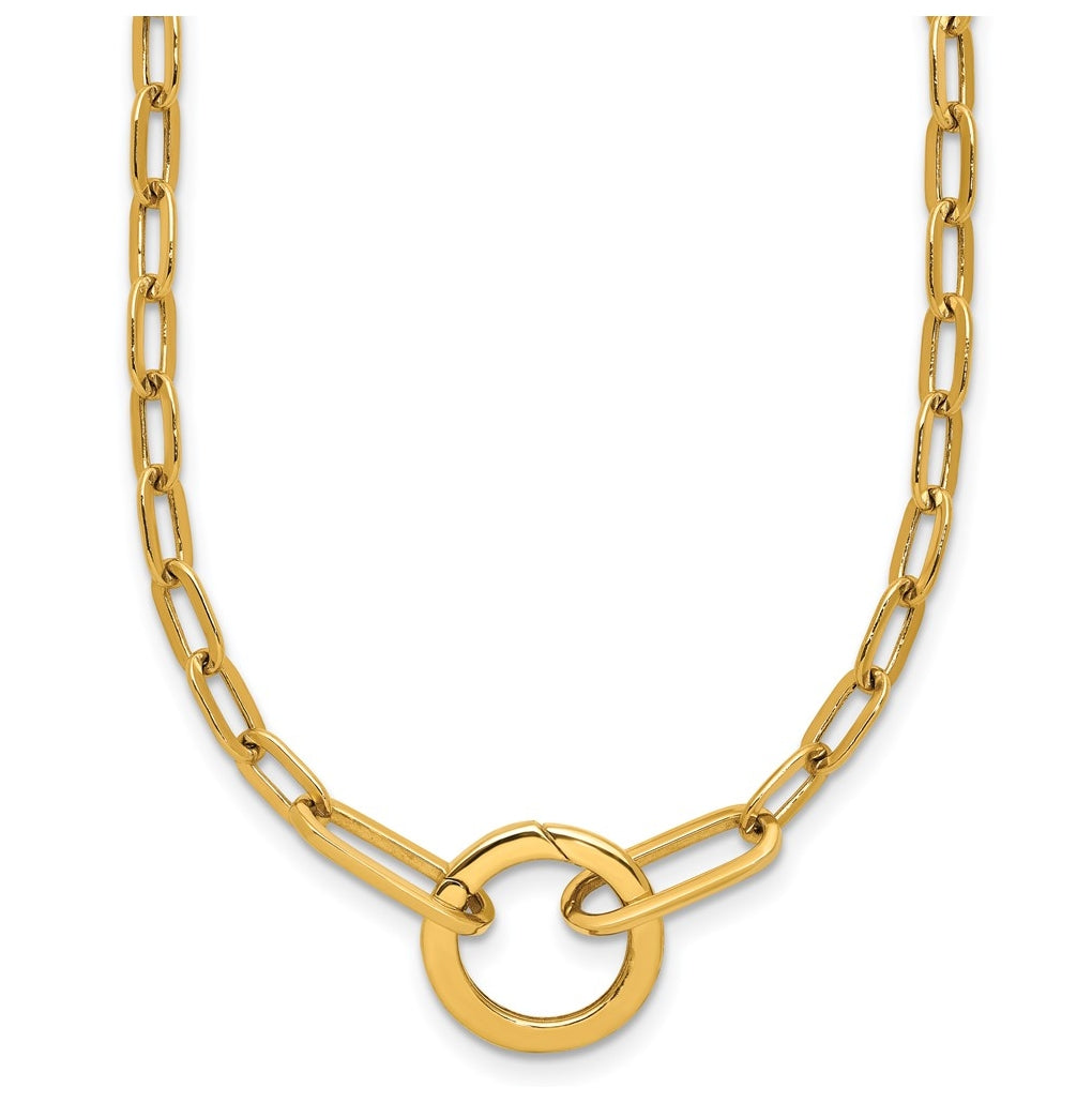 14K Yellow Gold Polished Paperclip with Circle Ring Clasp 17.5in Necklace
