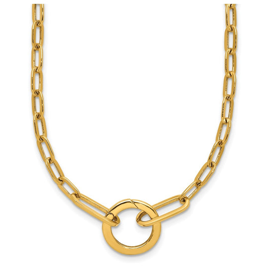 14K Yellow Gold Polished Paperclip with Circle Ring Clasp 17.5in Necklace