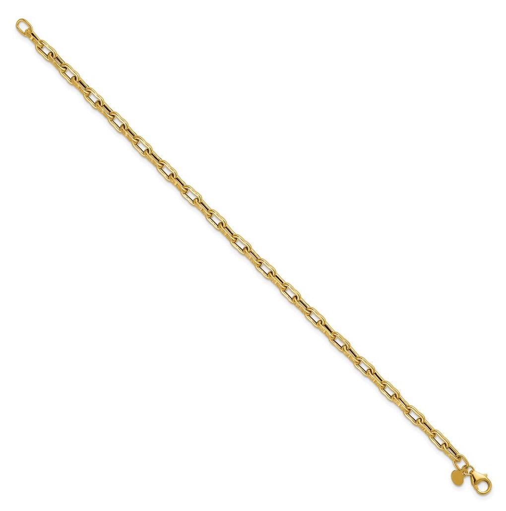 14k Yellow Gold Polished Textured Fancy Link Bracelet