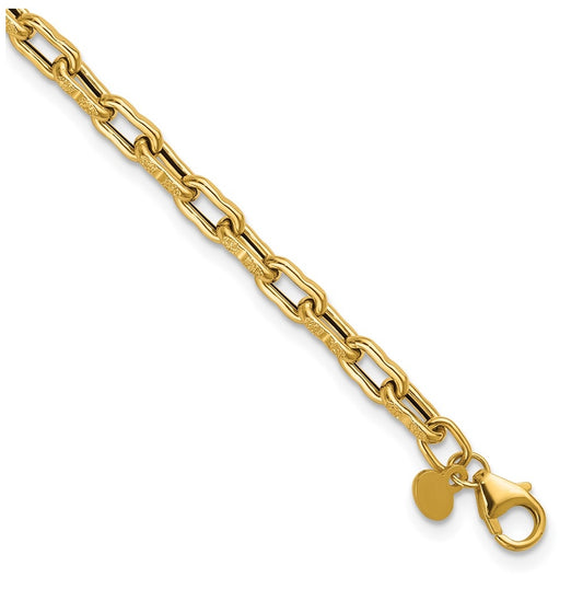 14k Yellow Gold Polished Textured Fancy Link Bracelet