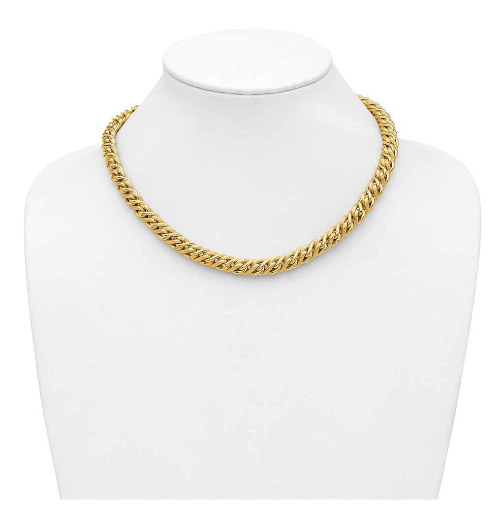 14k Yellow Gold Polished and Textured Fancy Link Necklace