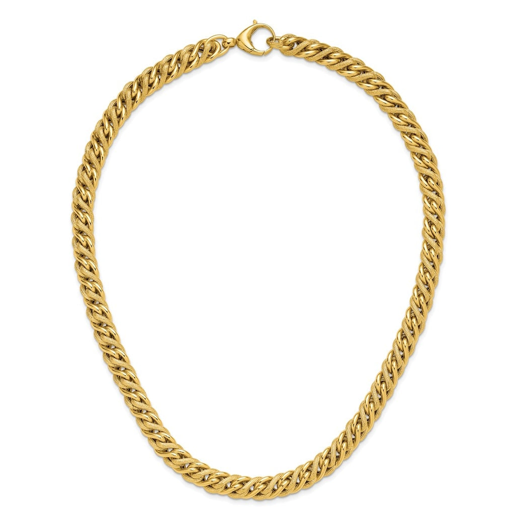 14k Yellow Gold Polished and Textured Fancy Link Necklace