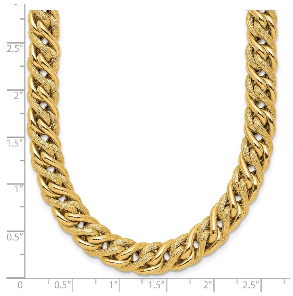 14k Yellow Gold Polished and Textured Fancy Link Necklace
