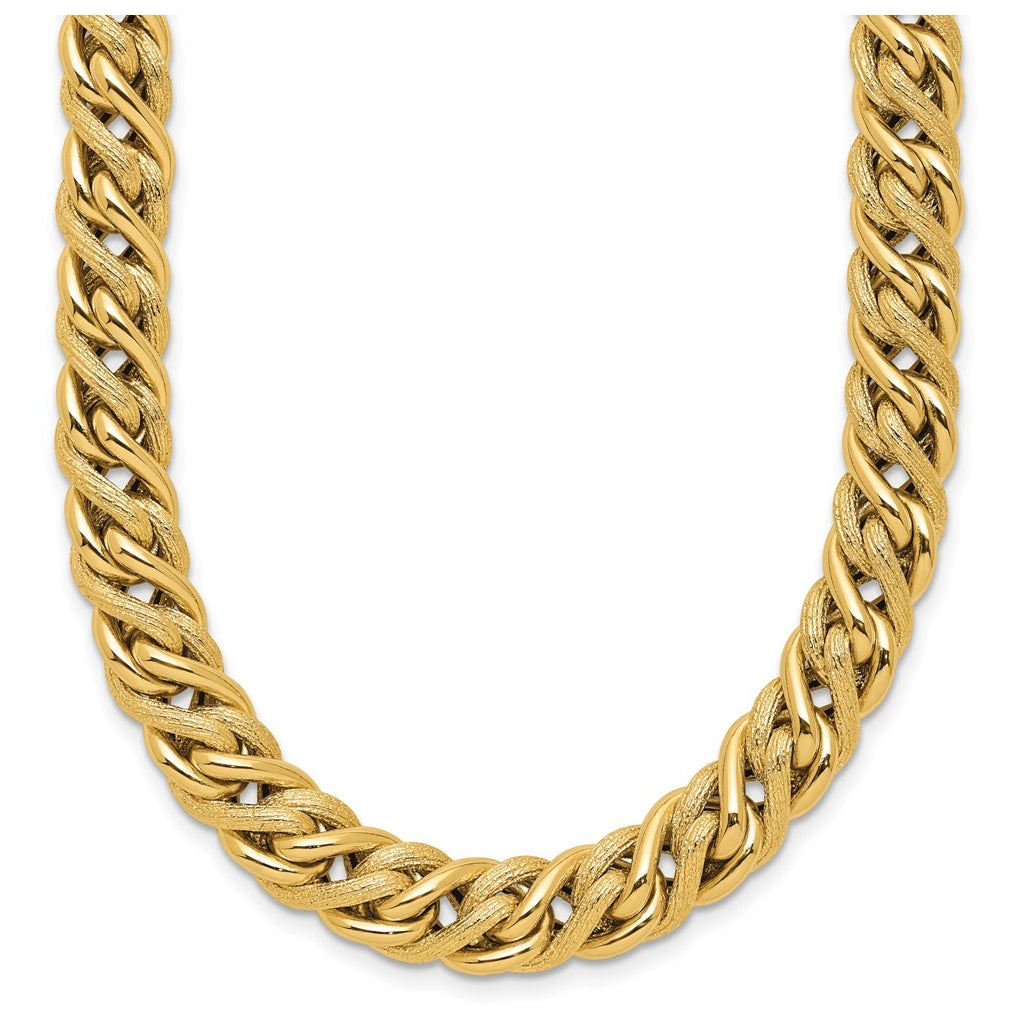 14k Yellow Gold Polished and Textured Fancy Link Necklace