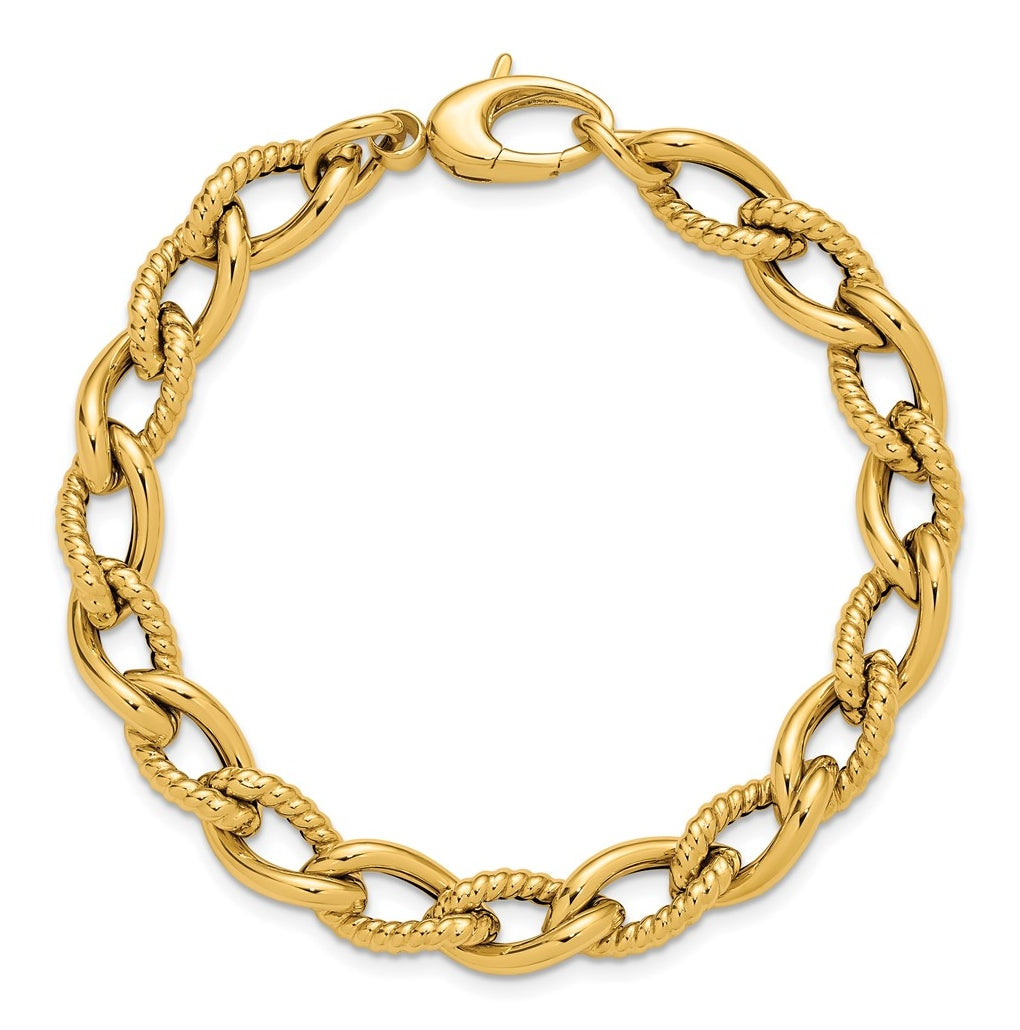 14k Yellow Gold Polished and Textured Fancy Link Bracelet