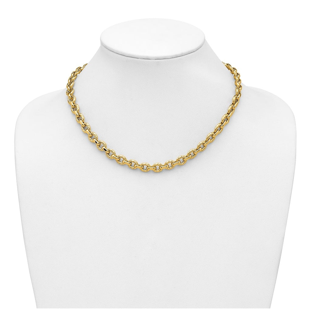 14k Yellow Gold Polished and Twisted Fancy Link Necklace