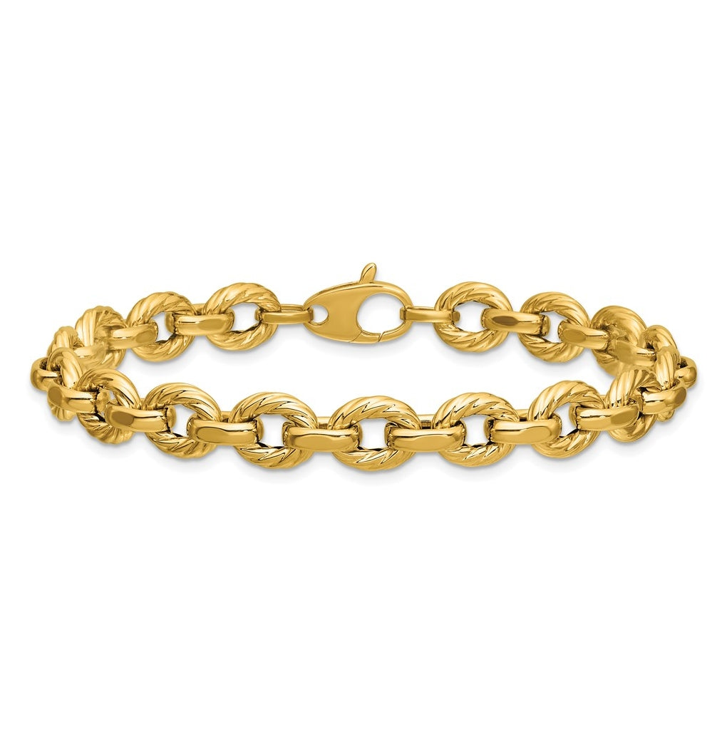 14k Yellow Gold Polished and Twisted Fancy Link Bracelet