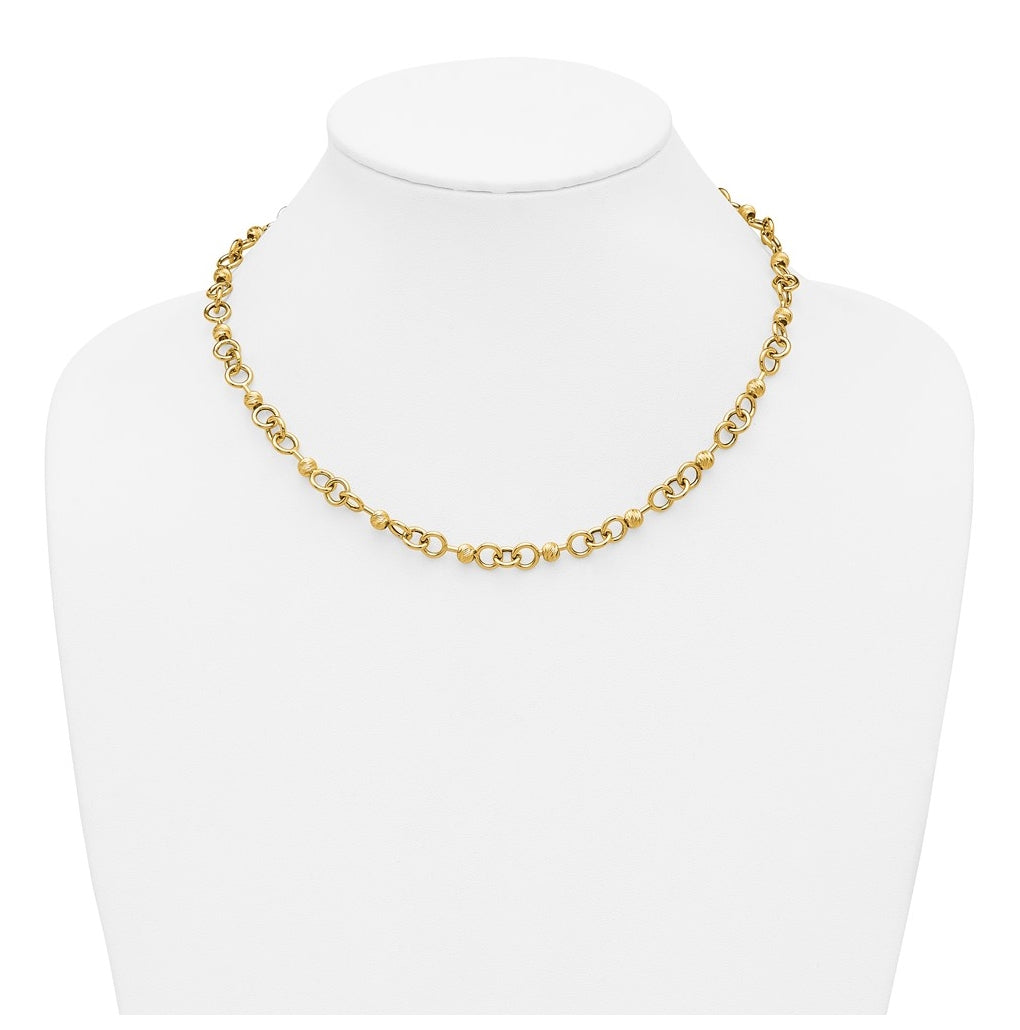 14k Yellow Gold Polished and Circles with D/C Beads Fancy Necklace