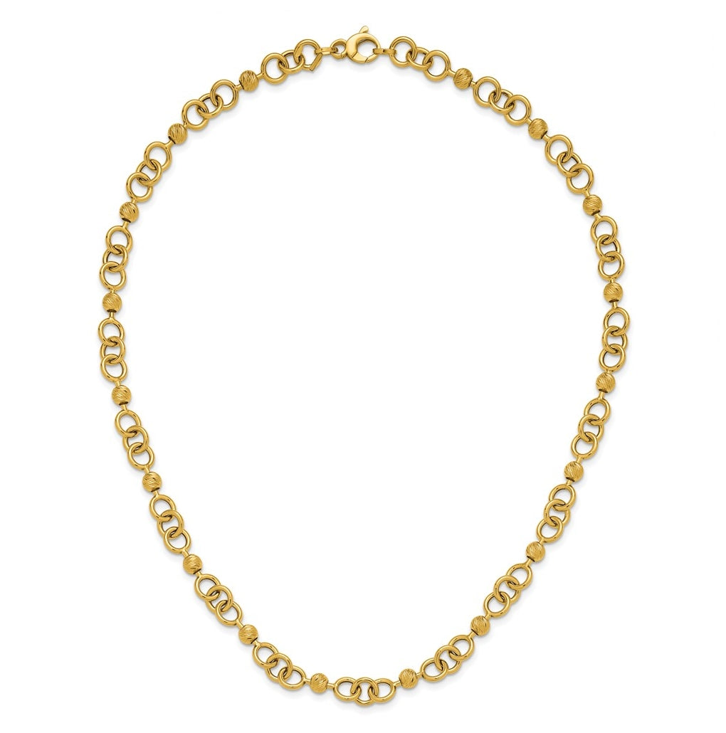 14k Yellow Gold Polished and Circles with D/C Beads Fancy Necklace