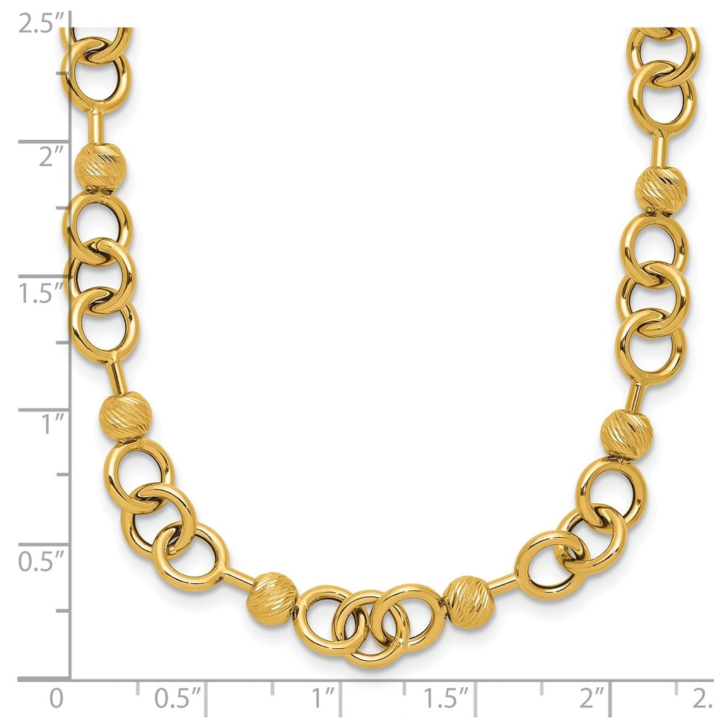 14k Yellow Gold Polished and Circles with D/C Beads Fancy Necklace
