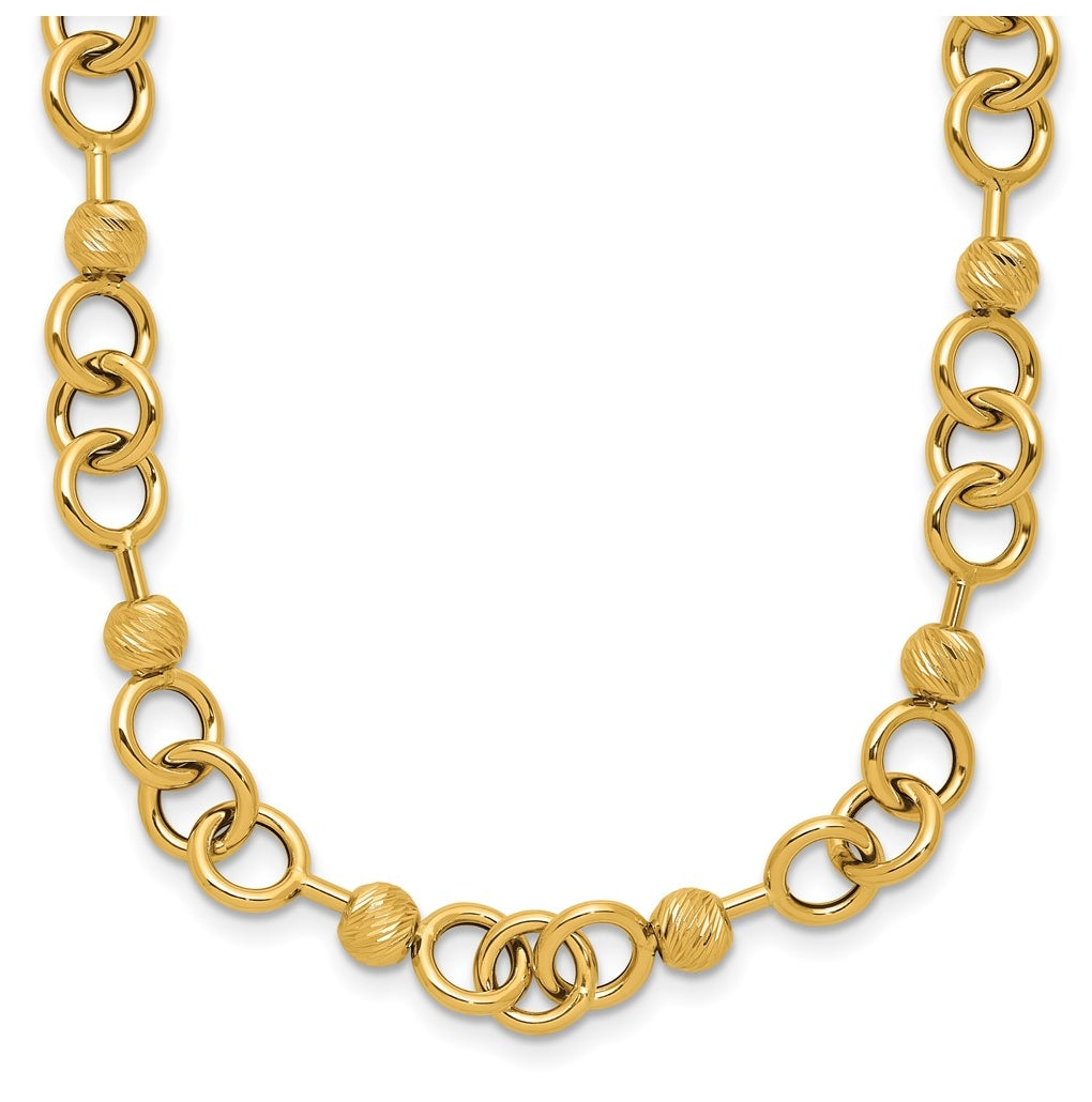 14k Yellow Gold Polished and Circles with D/C Beads Fancy Necklace
