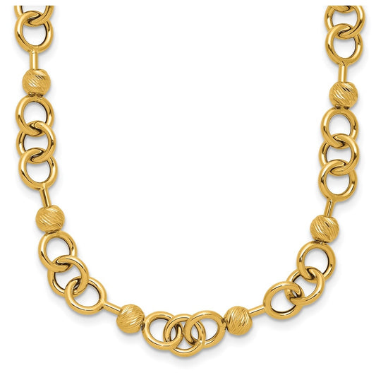 14k Yellow Gold Polished and Circles with D/C Beads Fancy Necklace