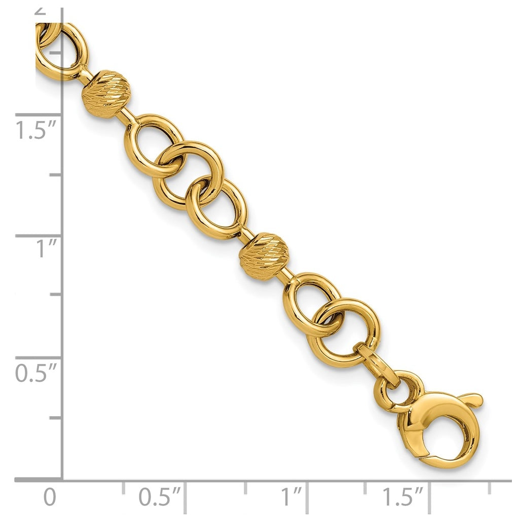 14k Yellow Gold Polished and Circles with D/C Beads Fancy Bracelet
