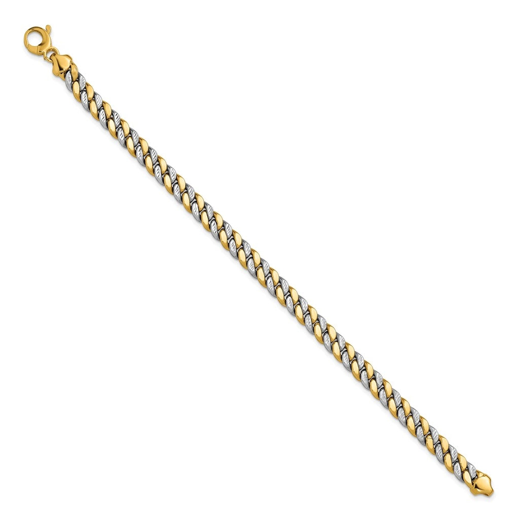 14K Two-tone Polished and D/C Fancy Link Bracelet