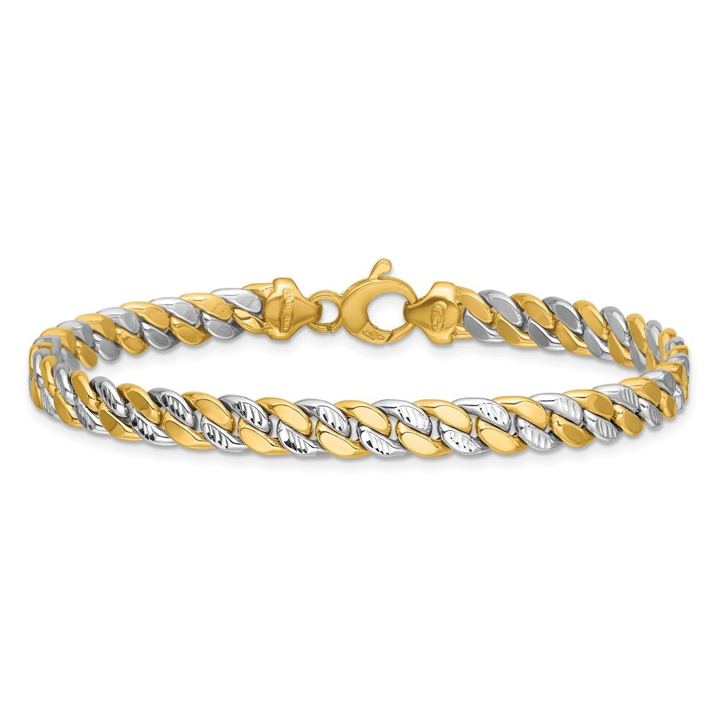 14K Two-tone Polished and D/C Fancy Link Bracelet