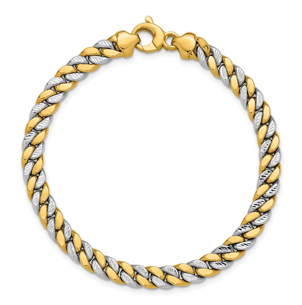 14K Two-tone Polished and D/C Fancy Link Bracelet