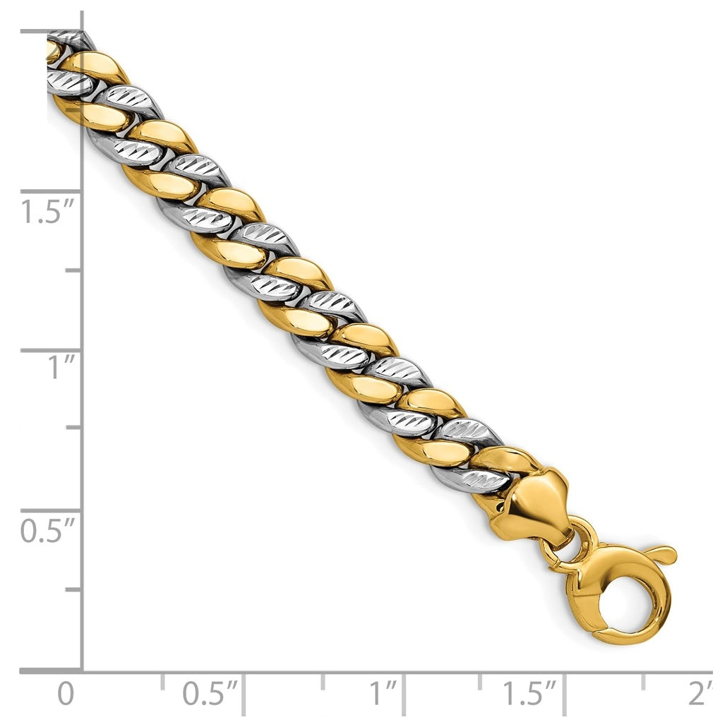 14K Two-tone Polished and D/C Fancy Link Bracelet