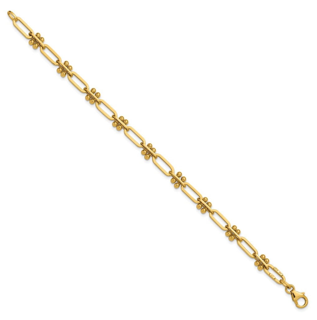 14k Yellow Gold Polished and Beaded Fancy Paperclip Bracelet