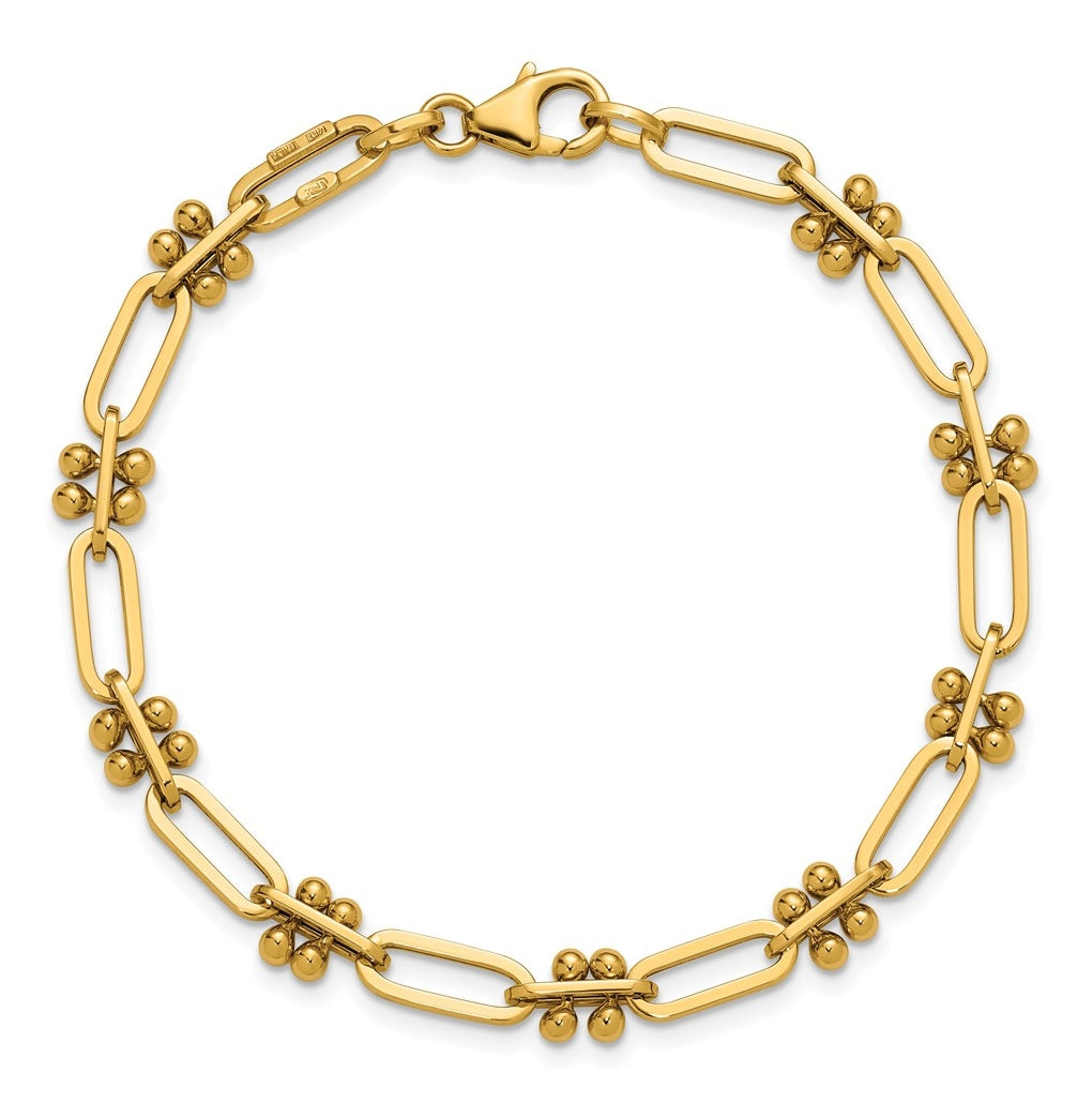 14k Yellow Gold Polished and Beaded Fancy Paperclip Bracelet
