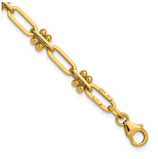 14k Yellow Gold Polished and Beaded Fancy Paperclip Bracelet