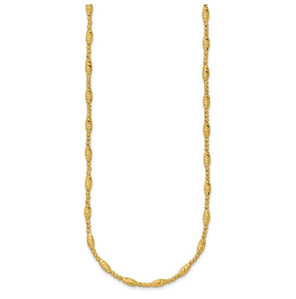 14k Yellow Gold Polished and Diamond-cut Beaded Fancy Necklace
