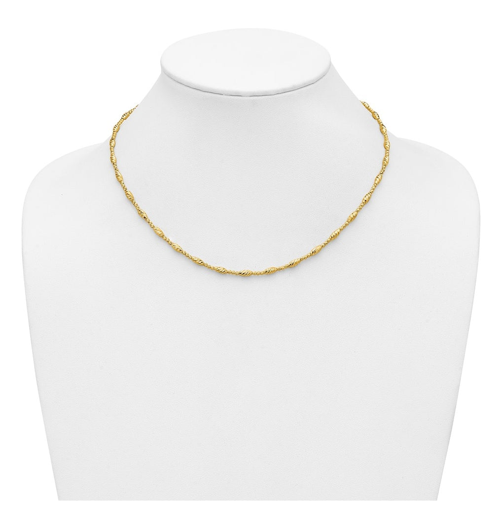 14k Yellow Gold Polished and Diamond-cut Beaded Fancy Necklace