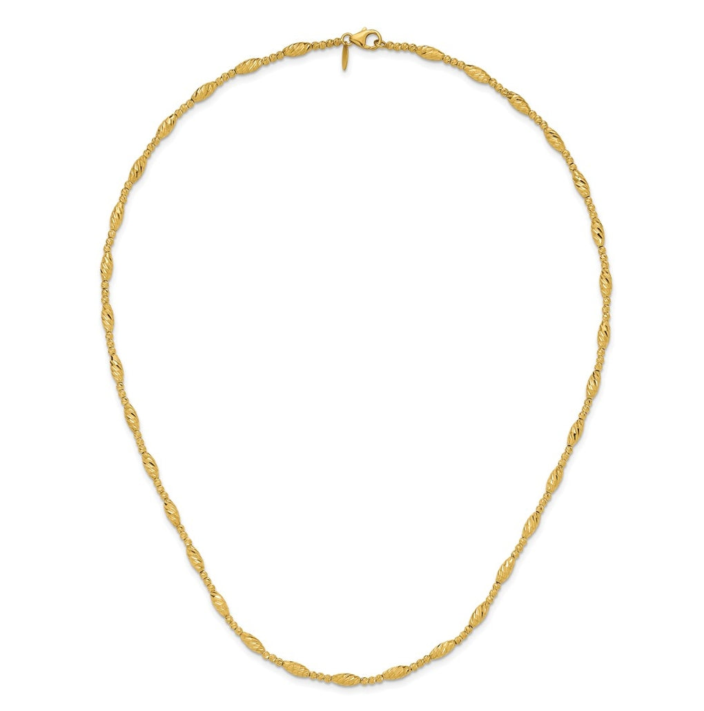 14k Yellow Gold Polished and Diamond-cut Beaded Fancy Necklace