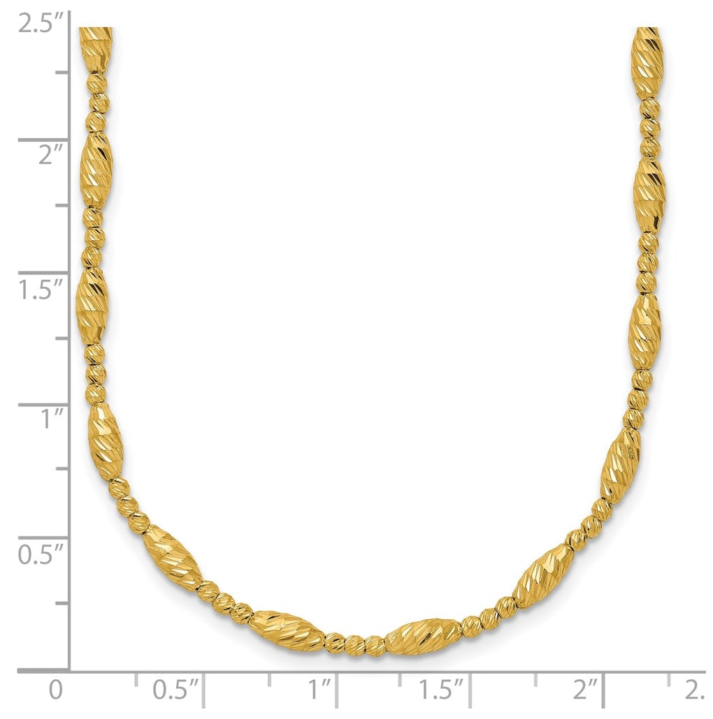 14k Yellow Gold Polished and Diamond-cut Beaded Fancy Necklace