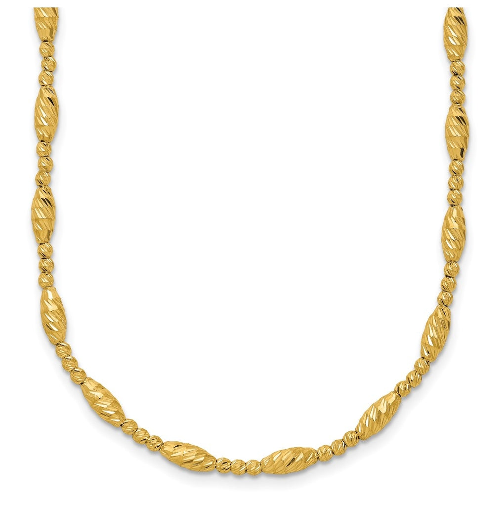 14k Yellow Gold Polished and Diamond-cut Beaded Fancy Necklace