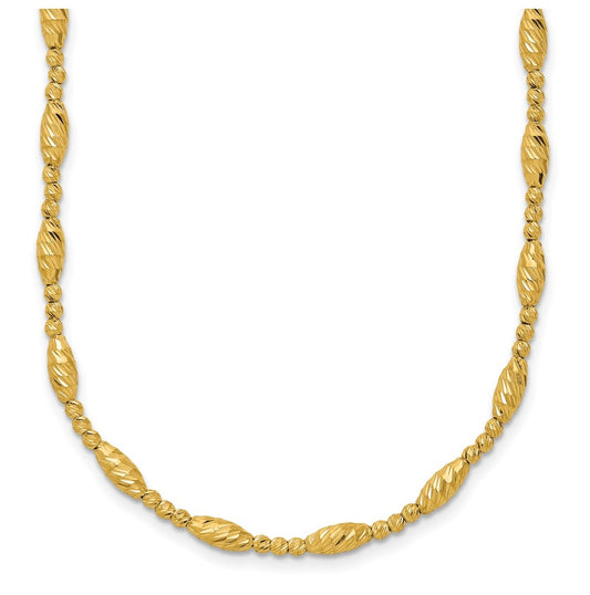 14k Yellow Gold Polished and Diamond-cut Beaded Fancy Necklace