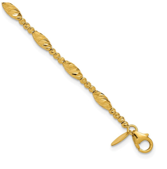 14k Yellow Gold Polished and Diamond-cut Beaded Fancy Bracelet