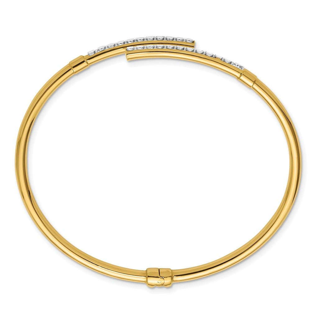 14k Yellow Gold w/White Rhodium Polished Bypass Hinged Cuff Bangle