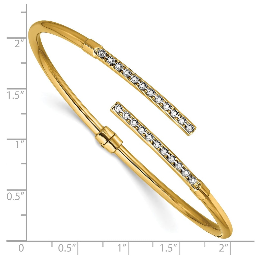 14k Yellow Gold w/White Rhodium Polished Bypass Hinged Cuff Bangle