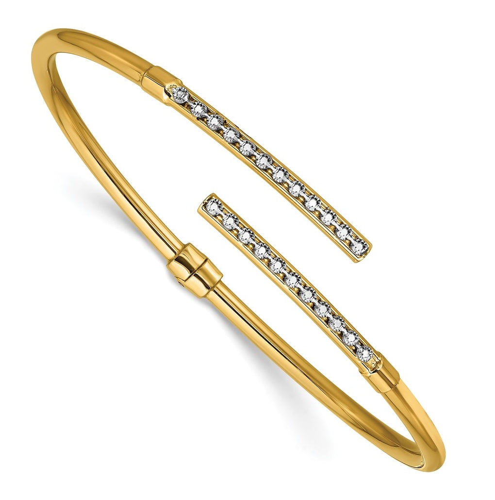 14k Yellow Gold w/White Rhodium Polished Bypass Hinged Cuff Bangle