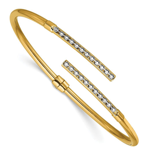 14k Yellow Gold w/White Rhodium Polished Bypass Hinged Cuff Bangle