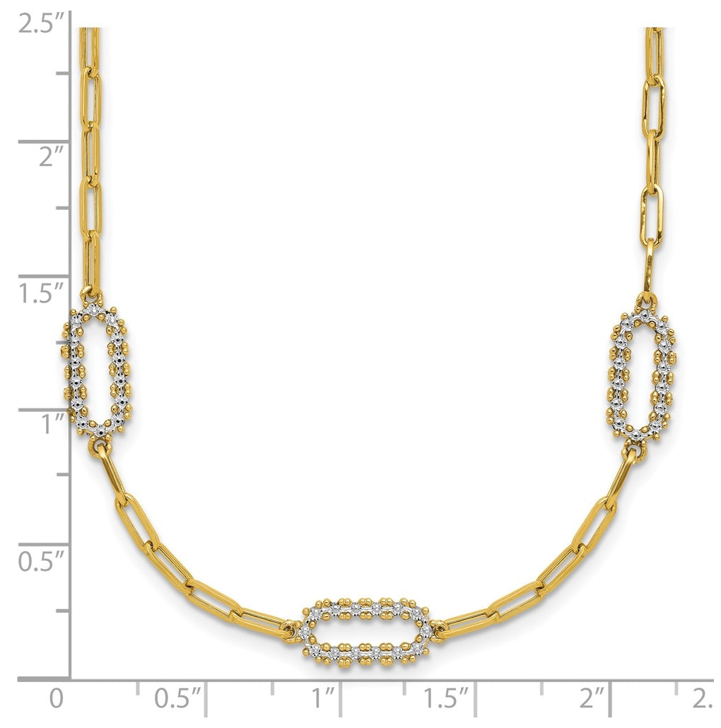 14k Yellow Gold w/White Rhodium Polished and Dia-cut Paperclip Fancy Necklace
