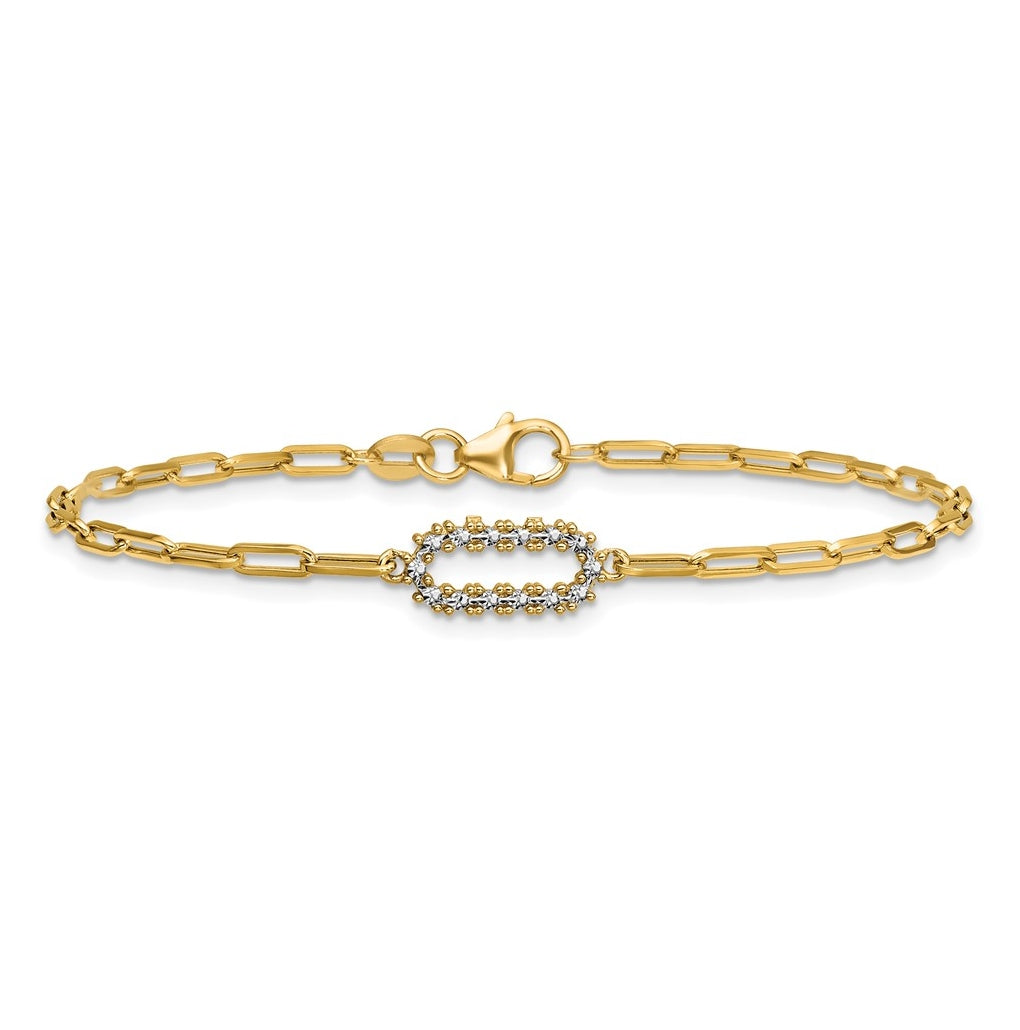 14k Yellow Gold w/White Rhodium Polished Paperclip Fancy Bracelet